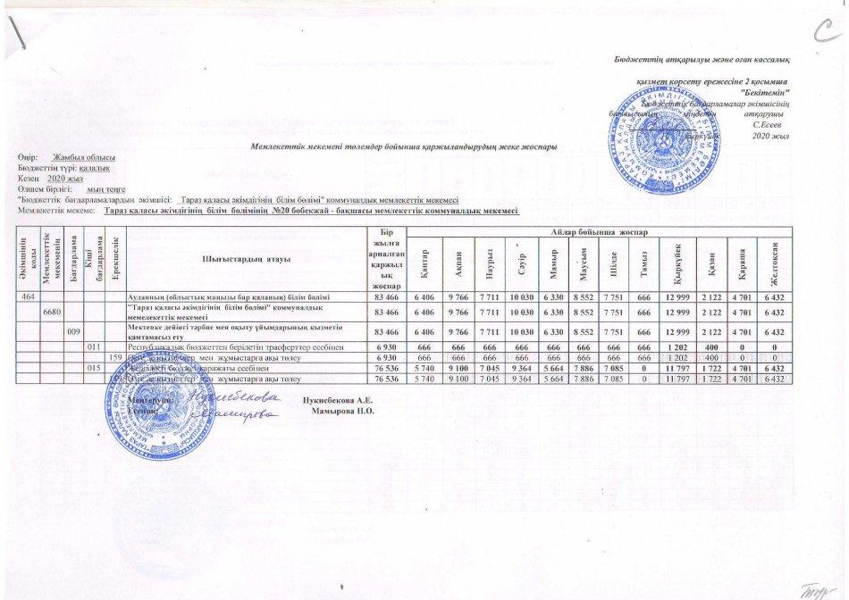 Индивидуальный план финансирования по платежам 2020